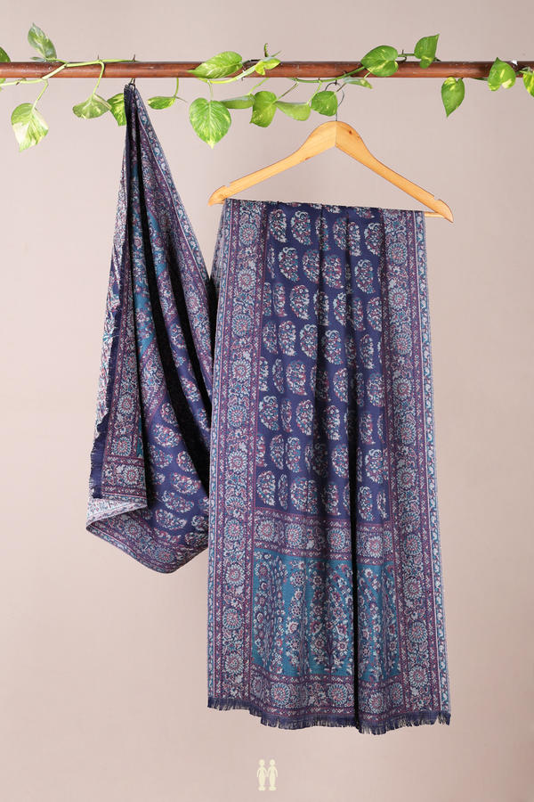 Threadwork  Design Blue Woolen Cotton Shawl