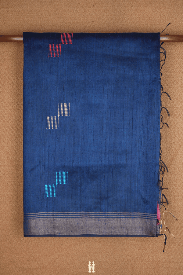 Threadwork Motifs Berry Blue Jute Saree