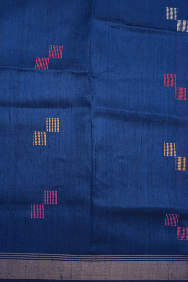 Threadwork Motifs Berry Blue Jute Saree