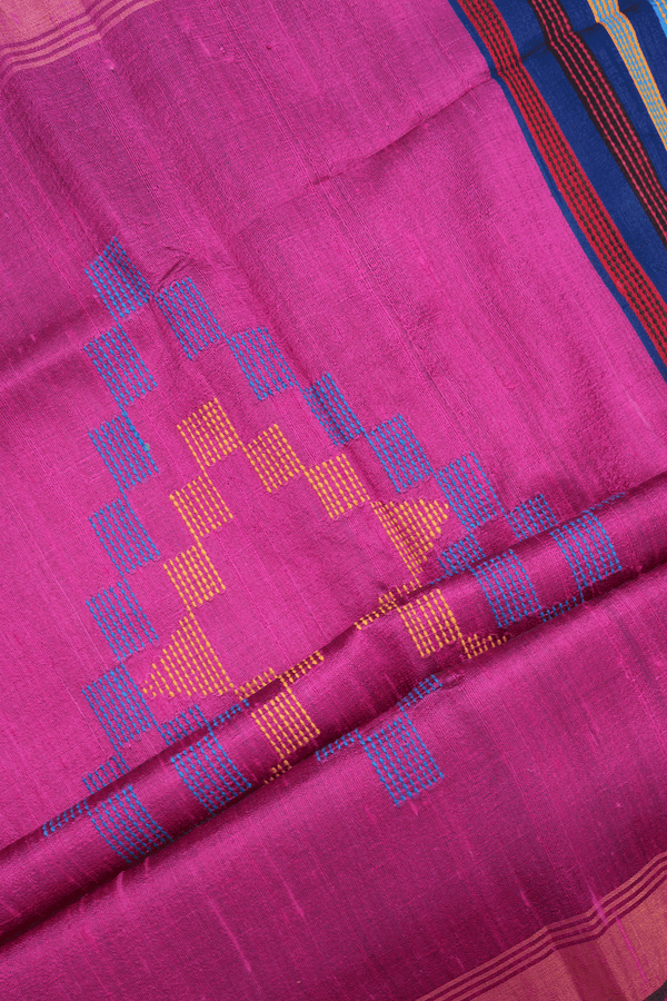 Threadwork Motifs Berry Blue Jute Saree