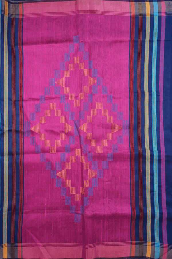 Threadwork Motifs Berry Blue Jute Saree