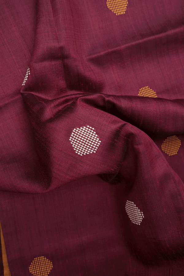 Threadwork Motifs Berry Red Jute Saree