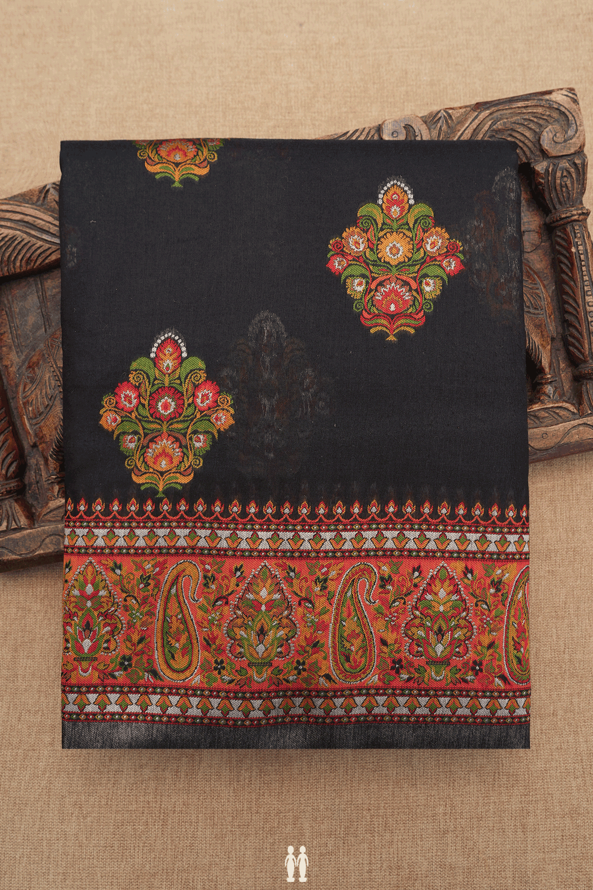 Threadwork Motifs Black Semi Banarasi Cotton Saree