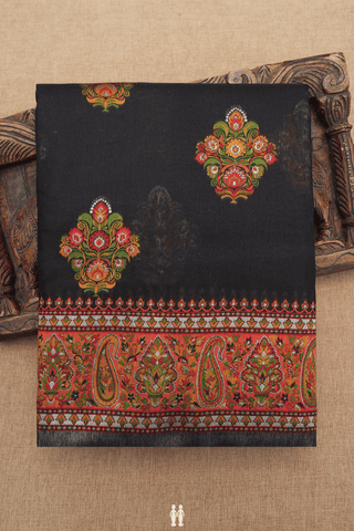 Threadwork Motifs Black Semi Banarasi Cotton Saree