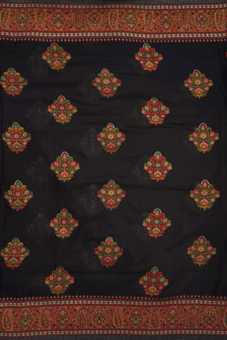 Threadwork Motifs Black Semi Banarasi Cotton Saree