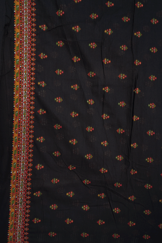 Threadwork Motifs Black Semi Banarasi Cotton Saree