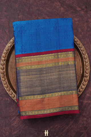 Threadwork Motifs Cobalt Blue Kanchipuram Silk Saree