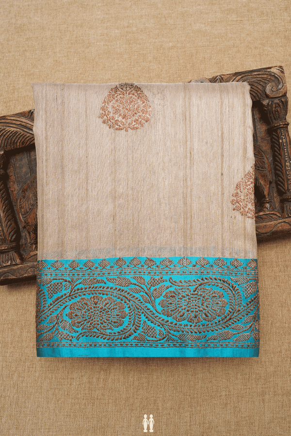 Threadwork Motifs Coffee Cream Tussar Banarasi Silk Saree