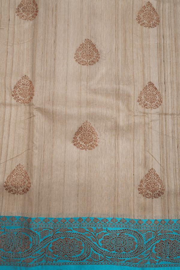 Threadwork Motifs Coffee Cream Tussar Banarasi Silk Saree