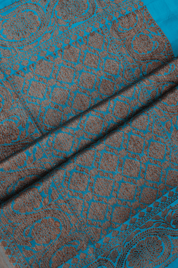 Threadwork Motifs Coffee Cream Tussar Banarasi Silk Saree
