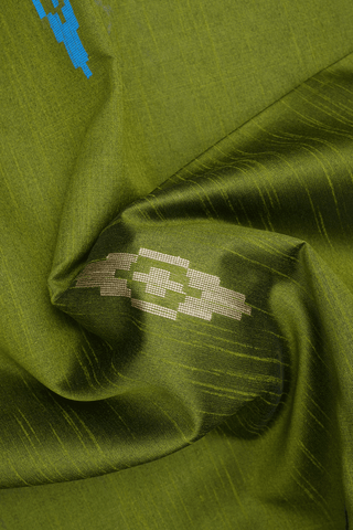 Threadwork Motifs Fern Green Semi Jute Saree