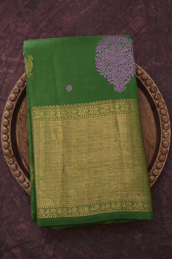Threadwork Motifs Fern Green Kanchipuram Silk Saree