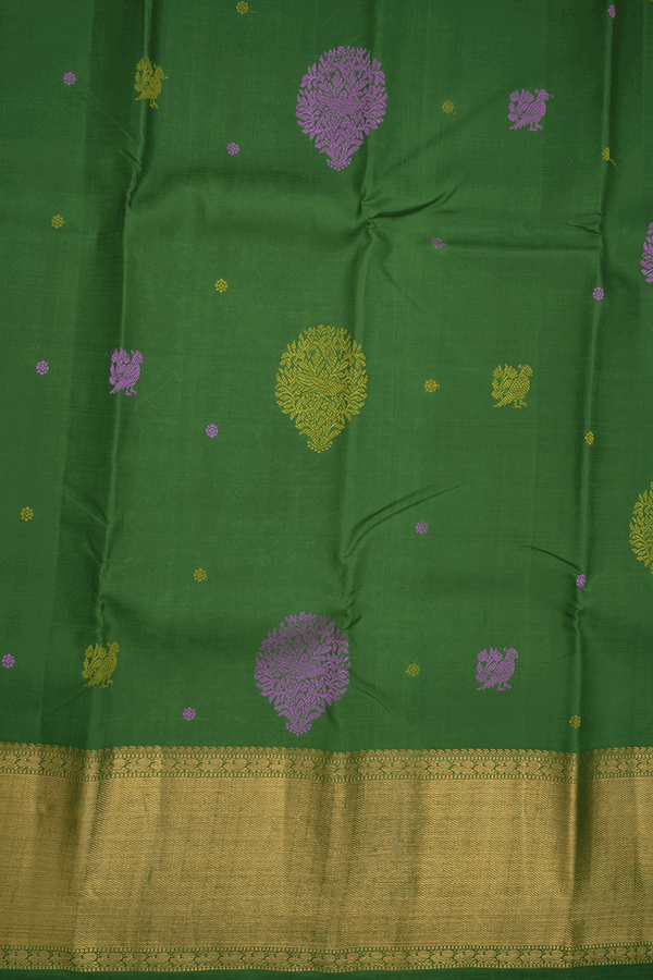 Threadwork Motifs Fern Green Kanchipuram Silk Saree