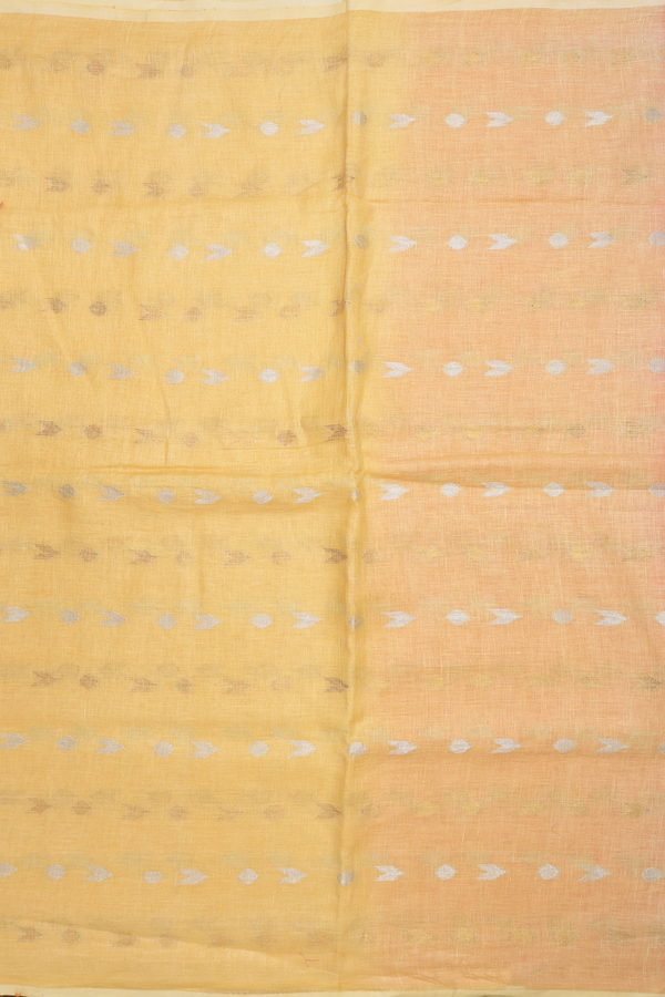Threadwork Motifs Mellow Yellow Semi Linen Saree