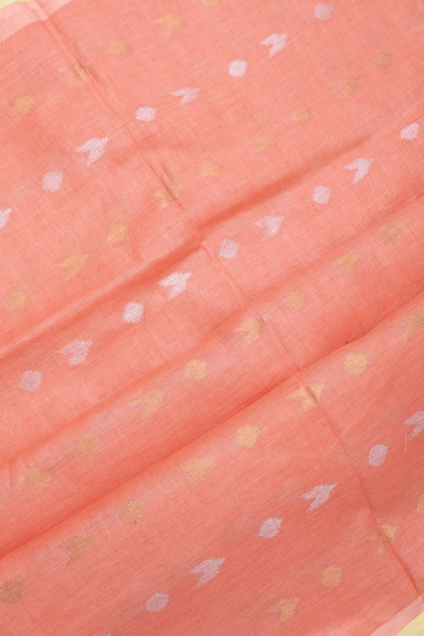 Threadwork Motifs Mellow Yellow Semi Linen Saree
