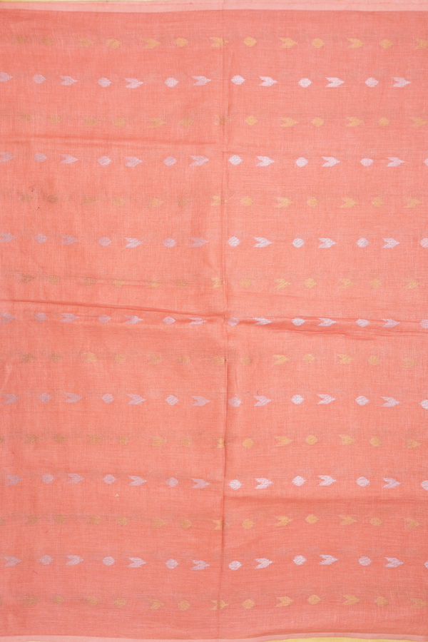 Threadwork Motifs Mellow Yellow Semi Linen Saree