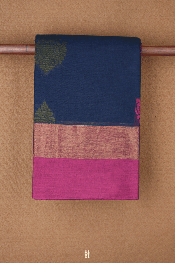 Threadwork Motifs Midnight Blue Kanchi Cotton Saree