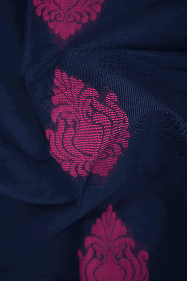 Threadwork Motifs Midnight Blue Kanchi Cotton Saree
