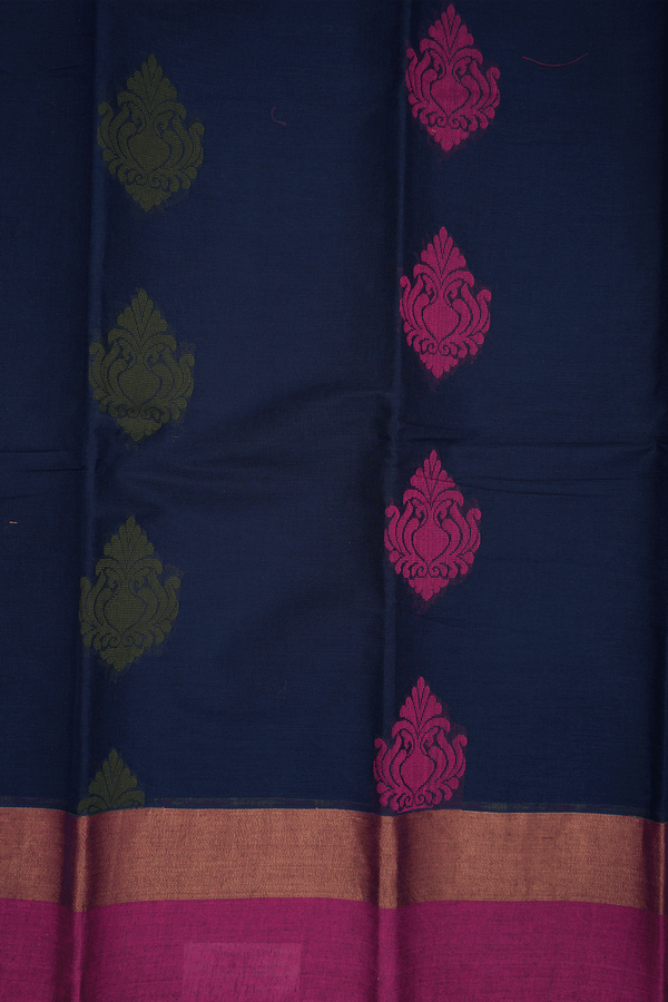 Threadwork Motifs Midnight Blue Kanchi Cotton Saree