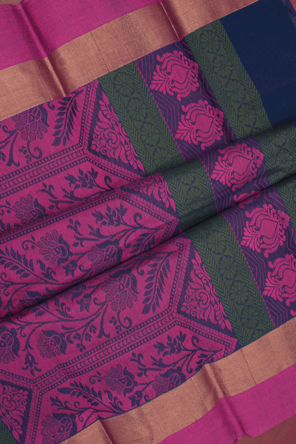 Threadwork Motifs Midnight Blue Kanchi Cotton Saree
