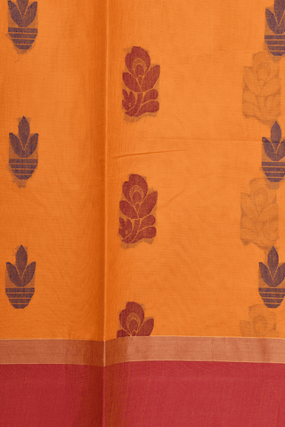 Threadwork Motifs Ochre Orange Coimbatore Cotton Saree