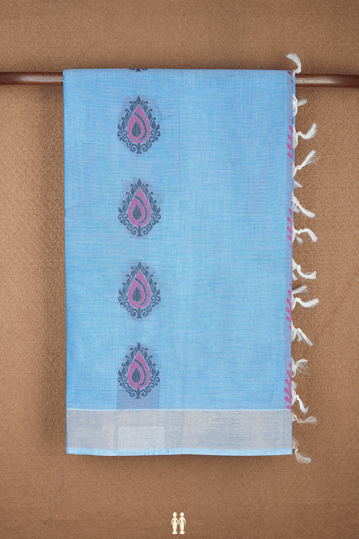 Threadwork Motifs Pastel Blue Coimbatore Cotton Saree