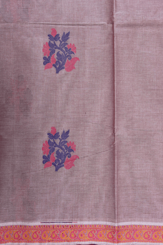Threadwork Motifs Rose Brown Coimbatore Cotton Saree
