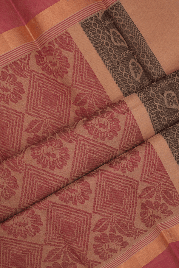 Threadwork Motifs Tan Brown Kanchi Cotton Saree