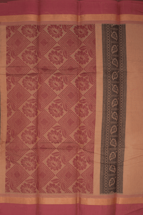 Threadwork Motifs Tan Brown Kanchi Cotton Saree