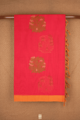 Threadwork Motifs Tomato Red Coimbatore Cotton Saree