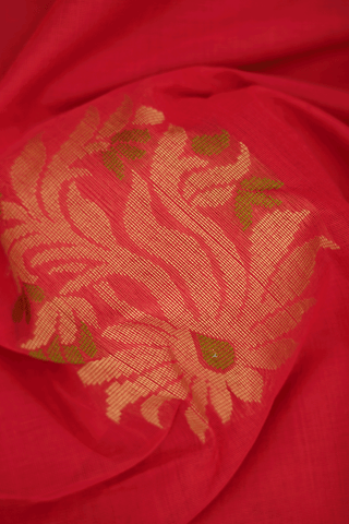 Threadwork Motifs Tomato Red Coimbatore Cotton Saree