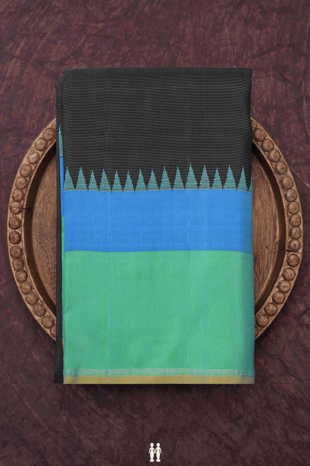 Threadwork Stripes Design Black Kanchipuram Silk Saree