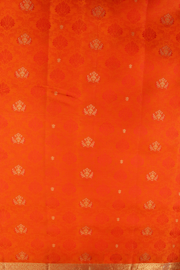 Threadwork With Buttas Bright Orange Kanchipuram Silk Saree