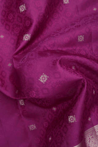 Threadwork With Buttas Deep Mulberry Kanchipuram Silk Saree