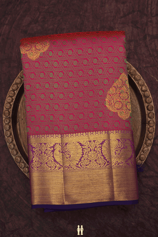 Threadwork With Buttas Rani Pink Kanchipuram Silk Saree