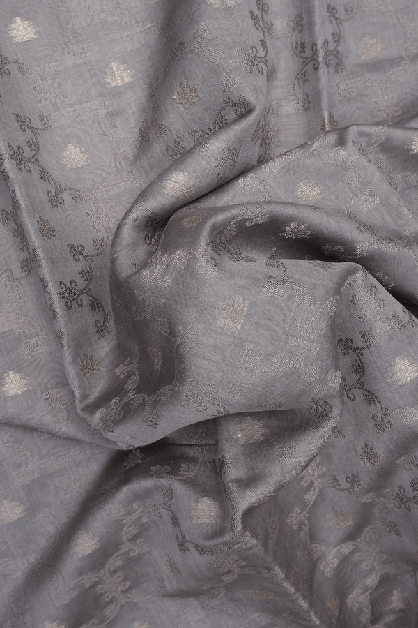 Threadwork With Buttas Taupe Grey Chanderi Cotton Saree