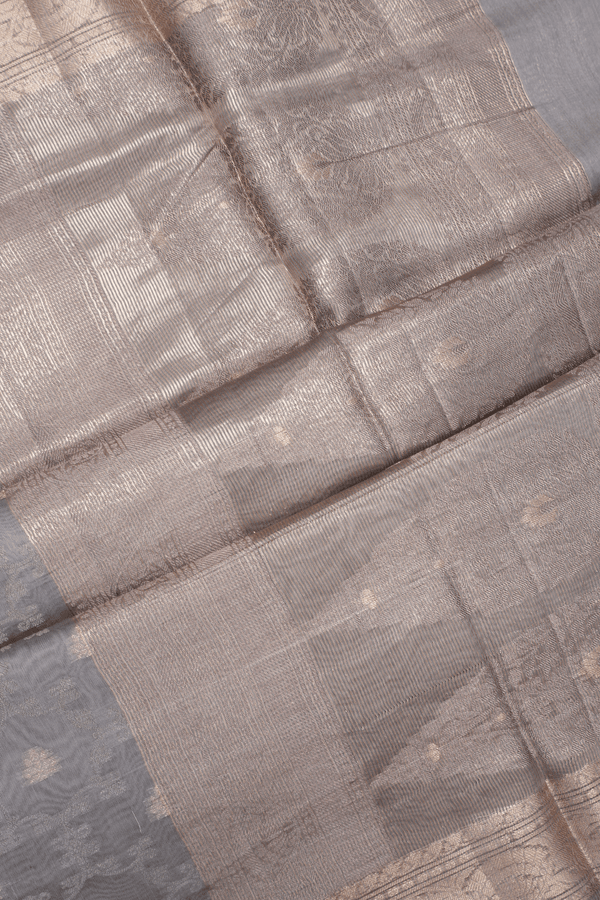 Threadwork With Buttas Taupe Grey Chanderi Cotton Saree