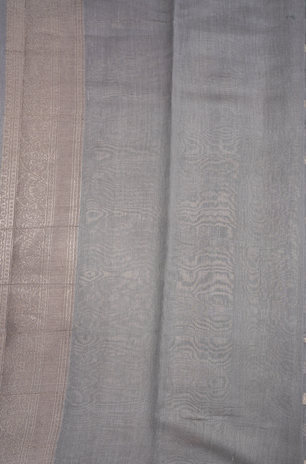 Threadwork With Buttas Taupe Grey Chanderi Cotton Saree