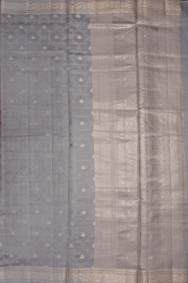 Threadwork With Buttas Taupe Grey Chanderi Cotton Saree
