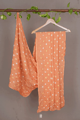 Tie And Dye Design Melon Orange Bandhani Cotton Dupatta