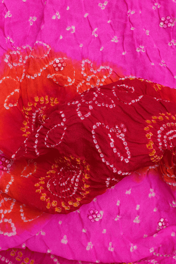 Tie And Dye Design Shades Of Pink Bandhani Silk Saree
