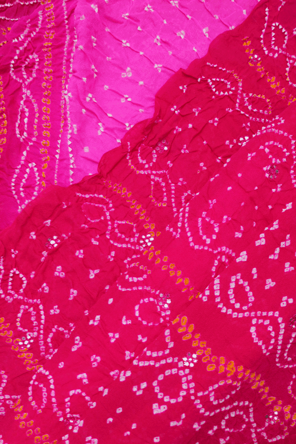 Tie And Dye Design Shades Of Pink Bandhani Silk Saree