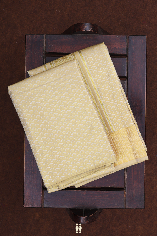 Tissue Beige Art Silk Dhoti With Shirt Material