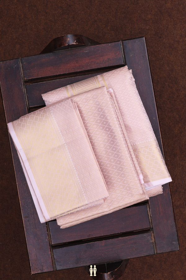 Tissue Pink Silk Dhoti With Shirt Material