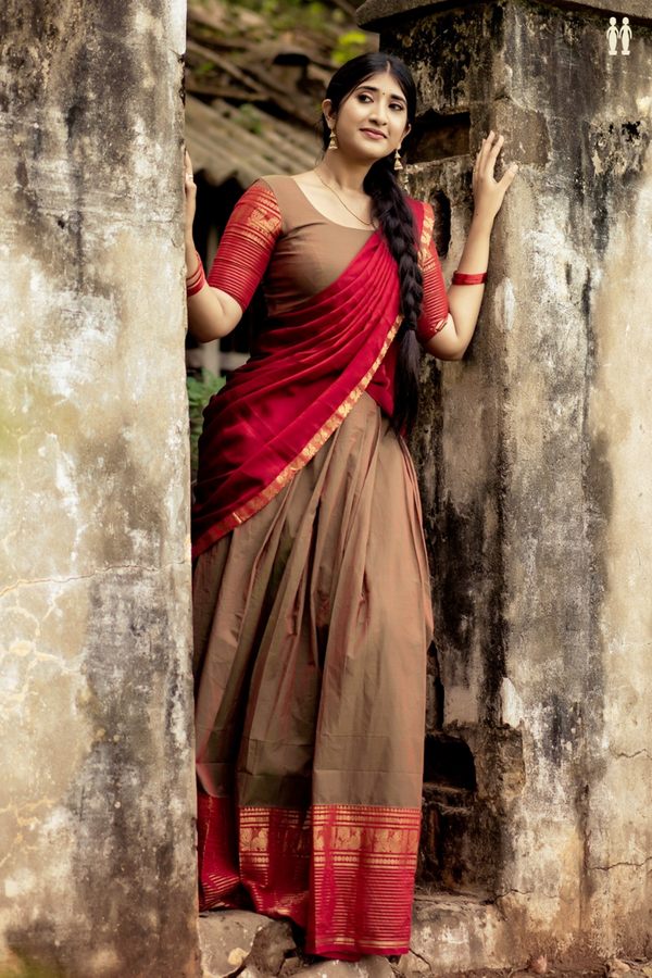 Traditional Border Manthulir Cotton Readymade Half Saree