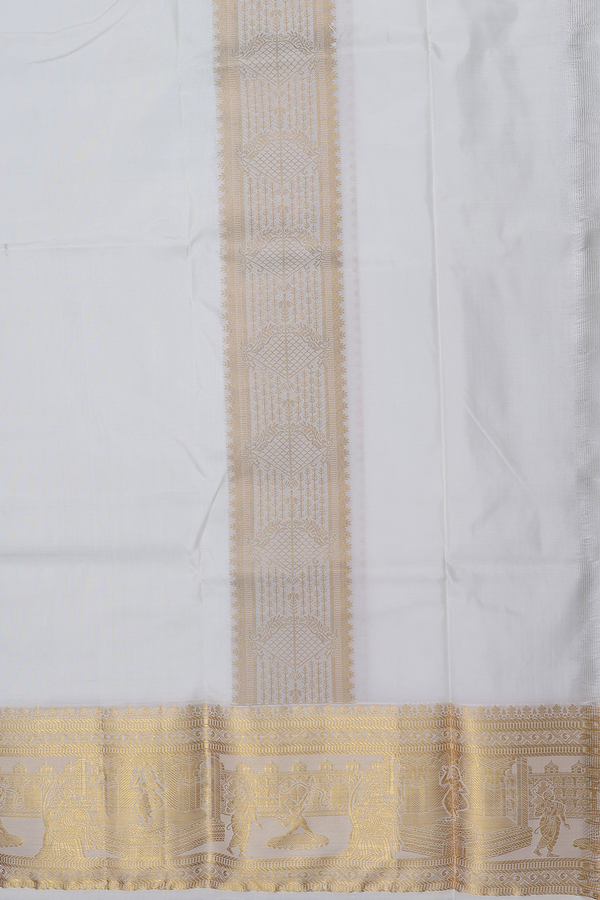Traditional Border White Silk Dhoti With Shirt Material