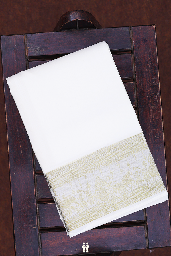 Traditional Border White Silk Dhoti With Angavastram Set