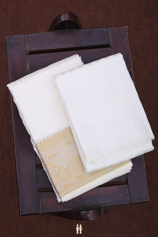 Traditional Border White Silk Dhoti With Shirt Material