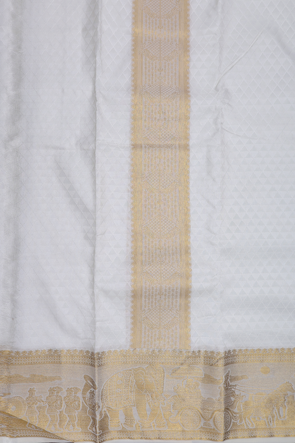 Traditional Border White Silk Dhoti With Shirt Material
