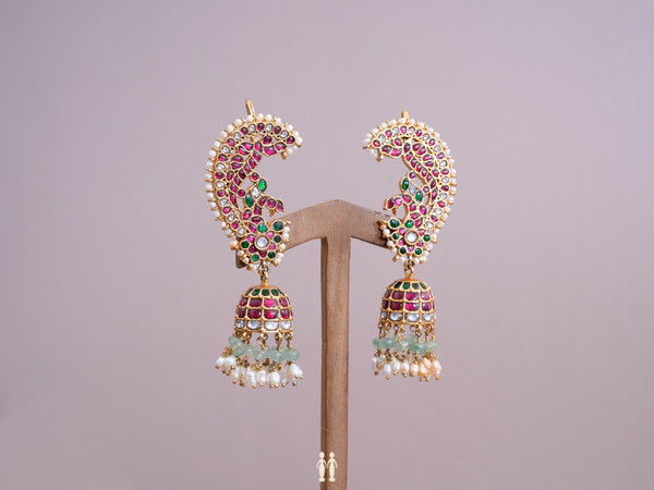 Traditional Design Gold Plated Pure Silver Jhumkas
